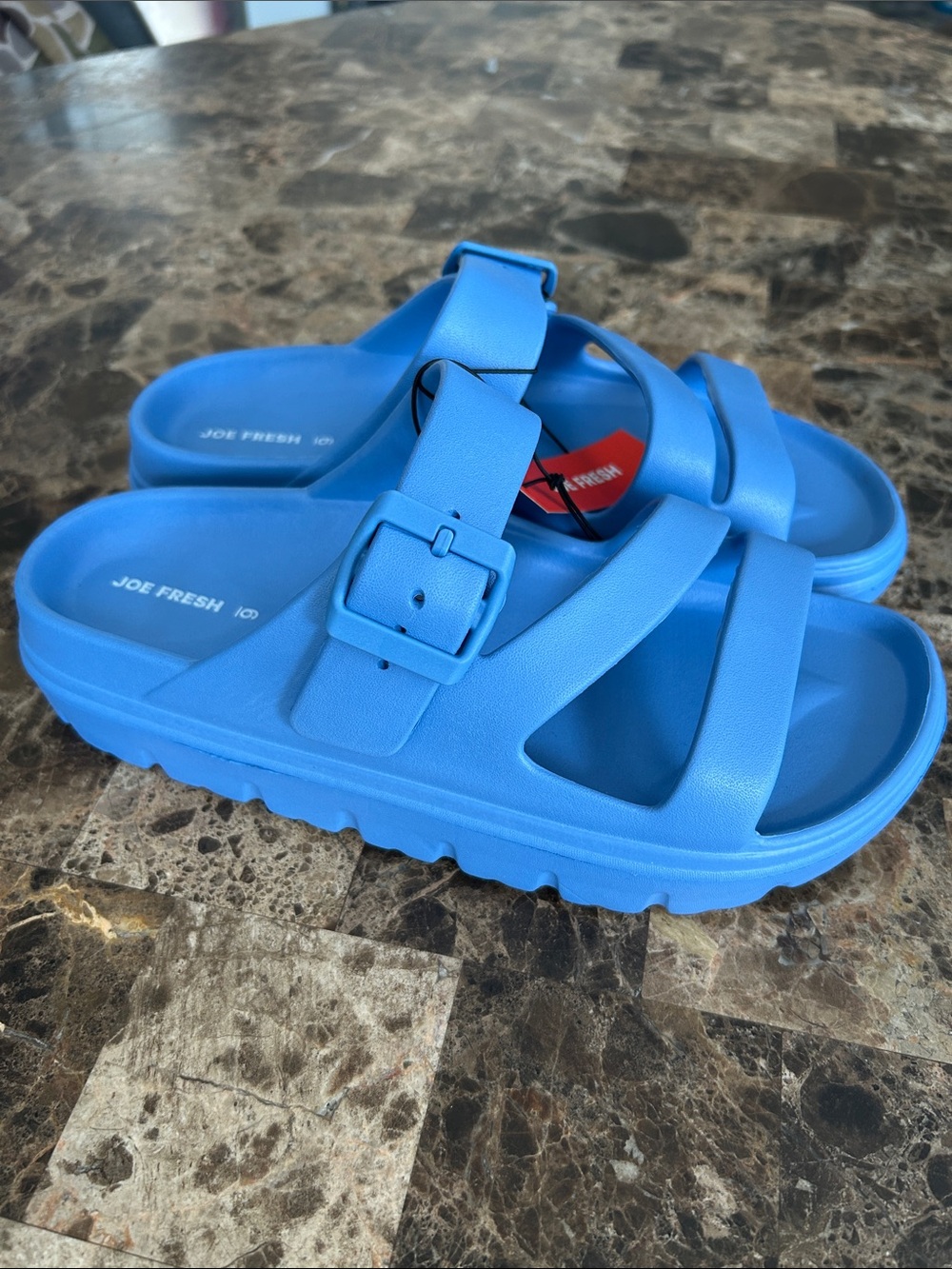 NEW 🆕 Joe Fresh Women’s Bright Blue Slide Sandals with Buckle size 6